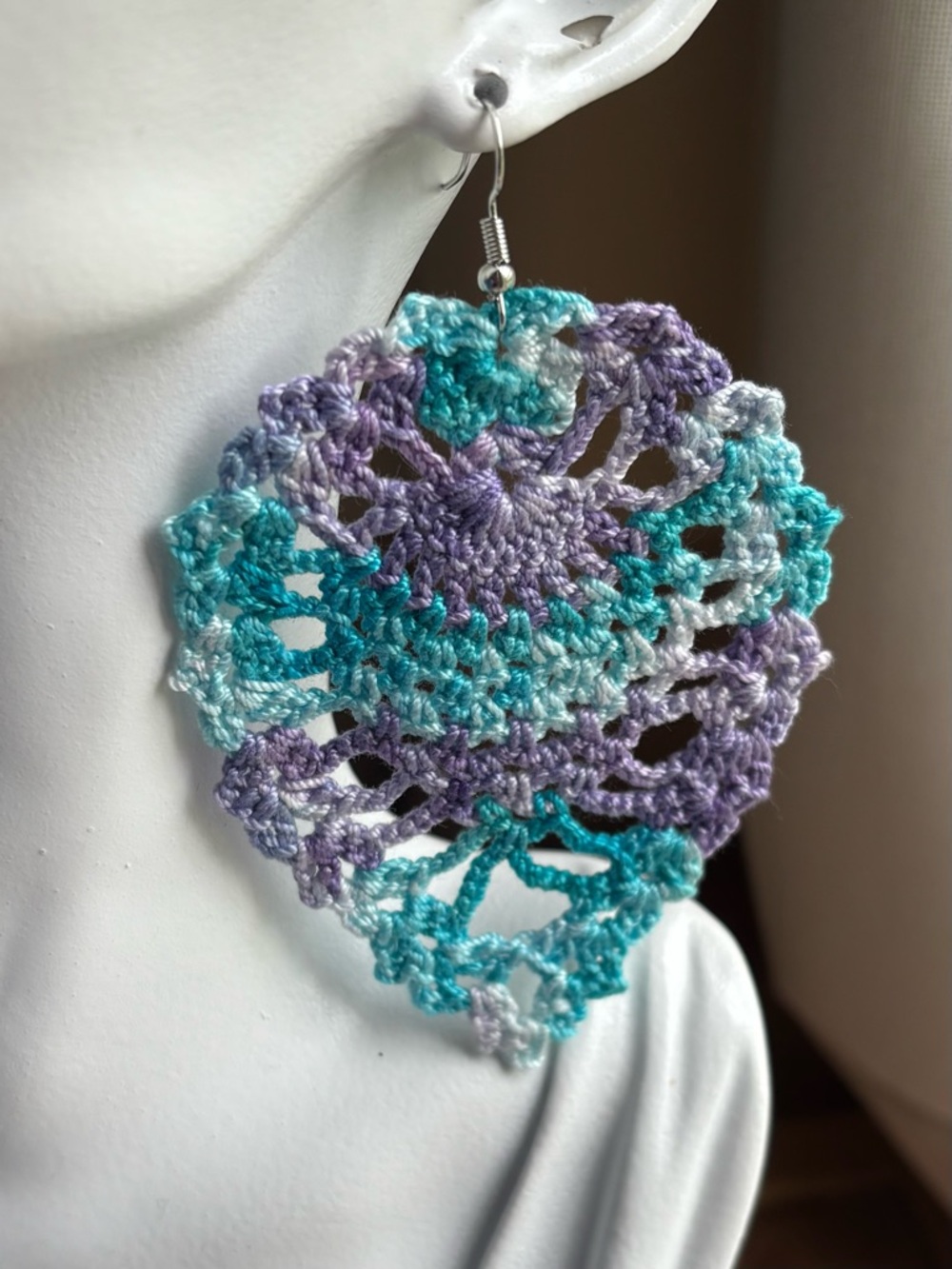 Large Hand Crocheted Earrings